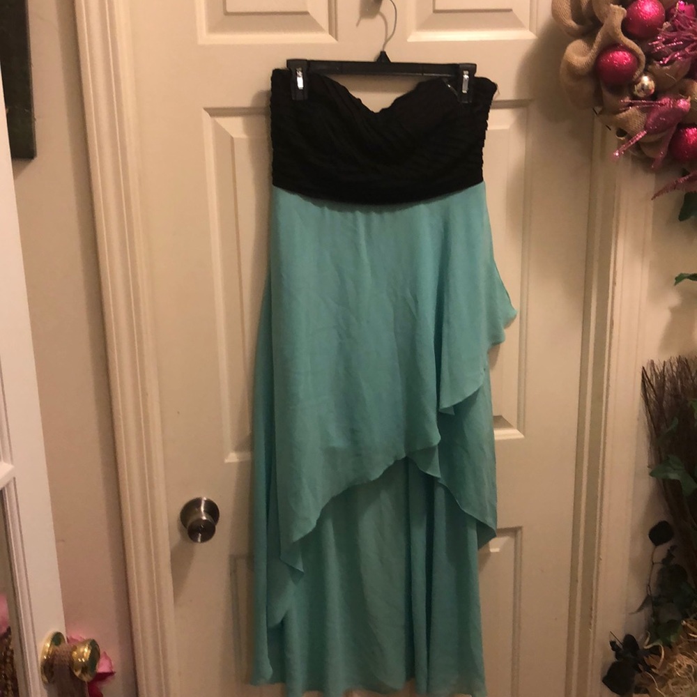 High-low strapless dress